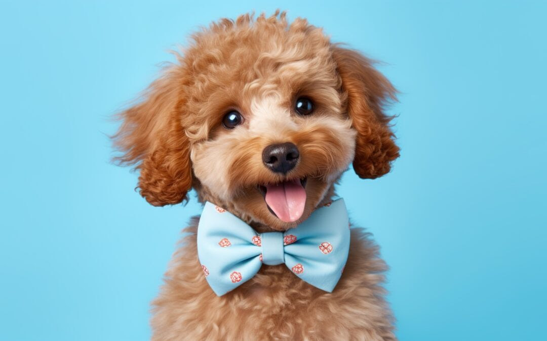 fluffy-brown-dog-with-blue-bowtie